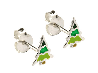 Pendientes Árbol De Navidad, Plata 925 Lacada