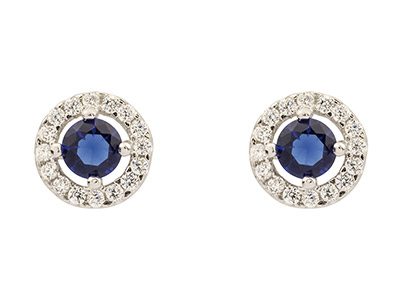 St Sil Round Halo Stud E/rings With Blue & White Cz - Imagen Estandar - 1