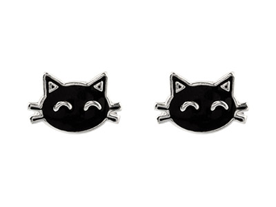 Pendientes De Corchete En Forma De Gato Hechos Con Plata De Ley Con Esmalte