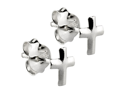 Pendientes De Cruz Pequeña, Plata 925 - Imagen Estandar - 2