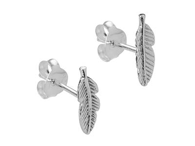 Pendientes De Corchete En Plata De Ley Con Diseño De Pluma - Imagen Estandar - 2