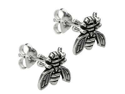 Pendientes De Corchete En Plata De Ley Con Diseño De Abeja - Imagen Estandar - 2