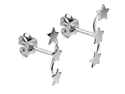 Aretes De Estrellas Sobre Alambre, Plata 925 - Imagen Estandar - 2