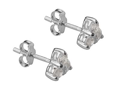 Pendientes De Triángulo Con Tres Circonitas, Plata 925 - Imagen Estandar - 2