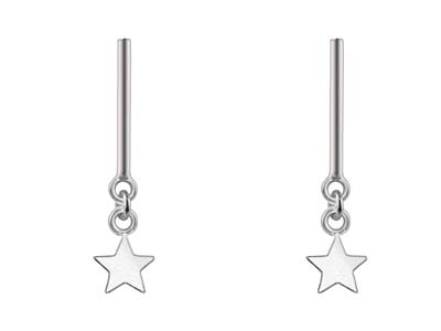 Pendientes De Corchete Colgantes Con Diseño De Barra Con Estrella En Plata De Ley