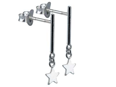 Pendientes De Corchete Colgantes Con Diseño De Barra Con Estrella En Plata De Ley - Imagen Estandar - 2