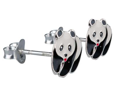 Pendientes De Corchete Con Diseño De Panda Esmaltado En Plata De Ley - Imagen Estandar - 2