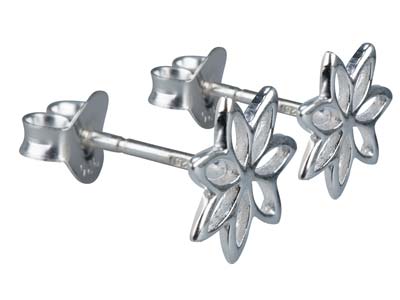 Pendientes De Corchete En Plata De Ley Con Diseño De Flor - Imagen Estandar - 2