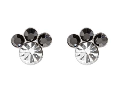 Pendientes Con Huella De Pata, Plata 925, Cristal Negro Y Blanco, Par