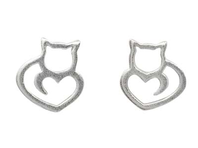 Pendientes De Silueta De Gato, Plata 925, Par - Imagen Estandar - 1